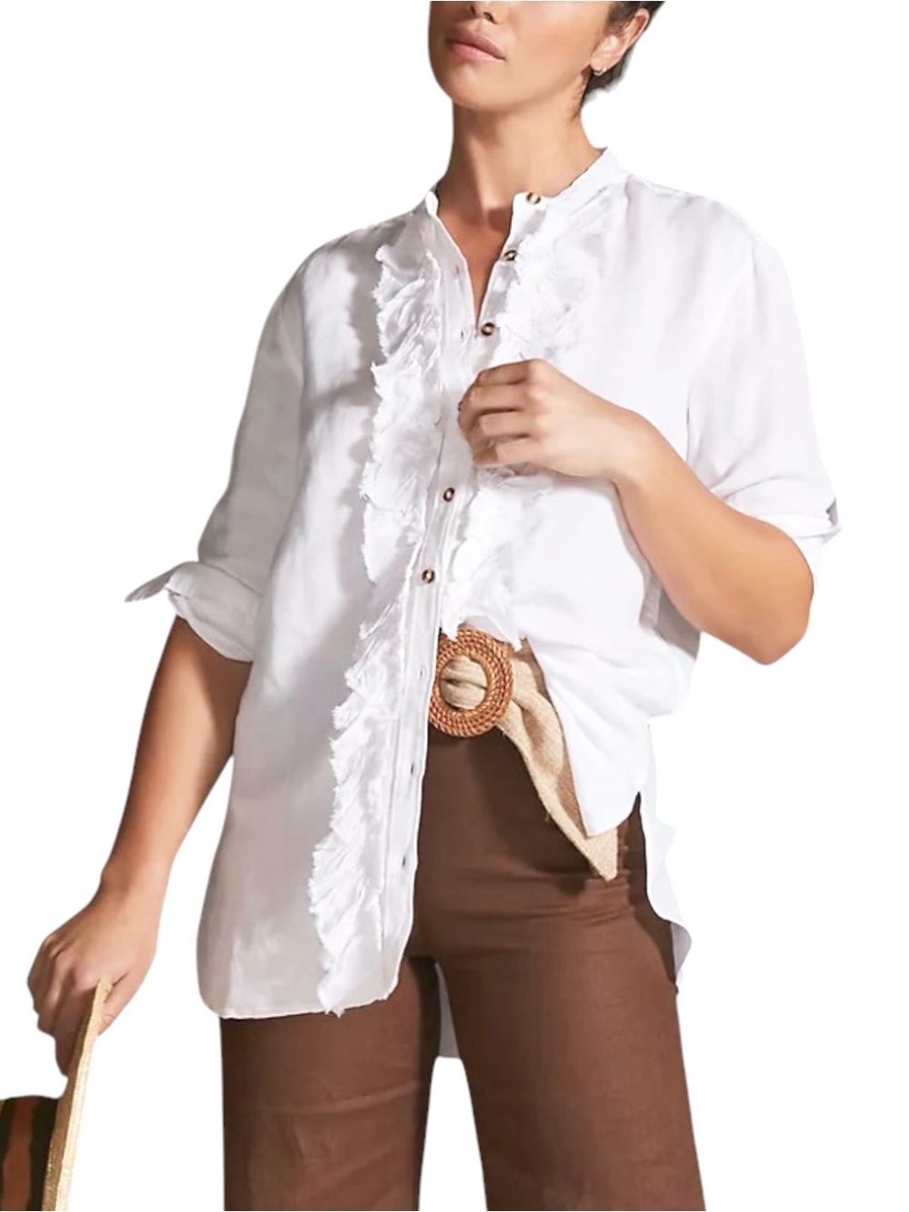 Anthropologie Pilcro Ruffled Placket Button Down Long Sleeve Shirt MEDIUM